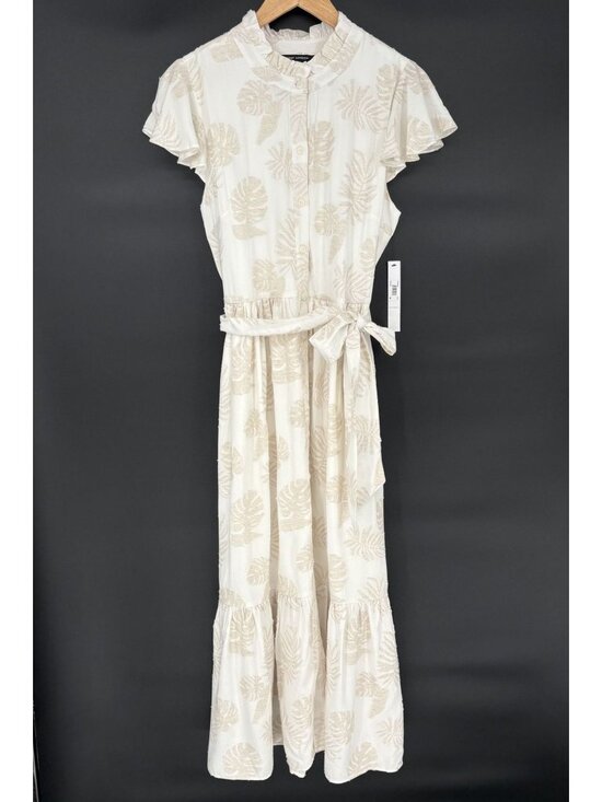 Maggy London Dresses & Skirts - NWT Maggy London Maxi Dress M Ivory Tan Tropical Leaf Linen Blend Coastal Resort